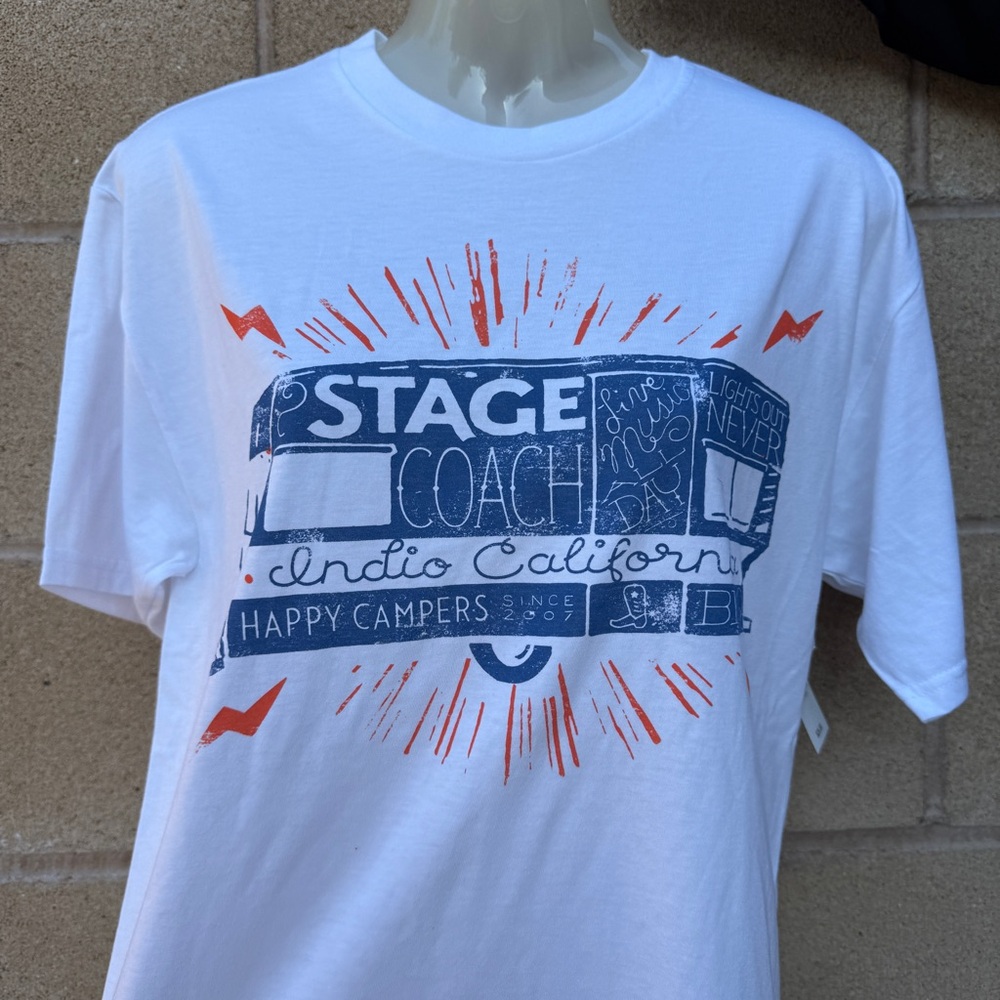 STAGECOACH INDIO CALIFORNIA HAPPY CAMPERS RV RESORT TEE WHITE T SHIRT  MEDIUM M